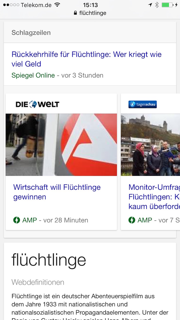 Google AMP-Seiten in mobilen Suchergebnissen