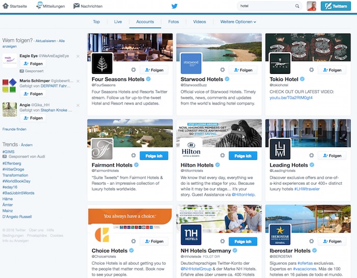 Screenshot: Twitter für Tourismus und Hotels nutzen